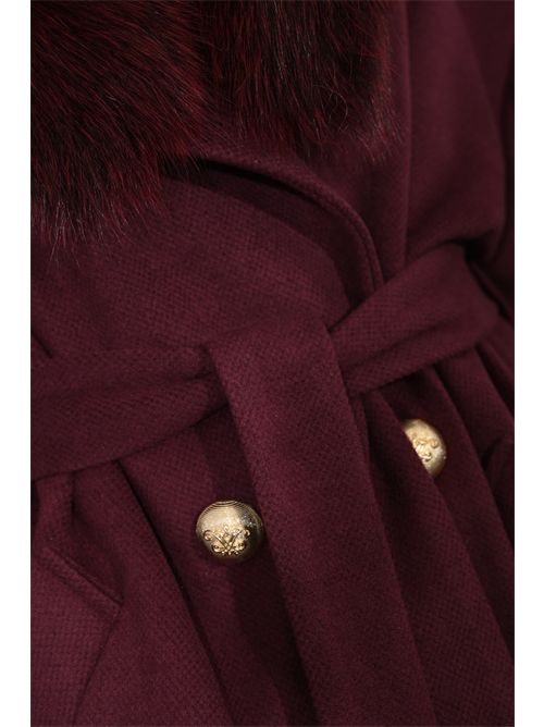 Cappotto CD1219 effetto lana e pelliccia di volpe Bordeaux YES LONDON | CD1219BORD